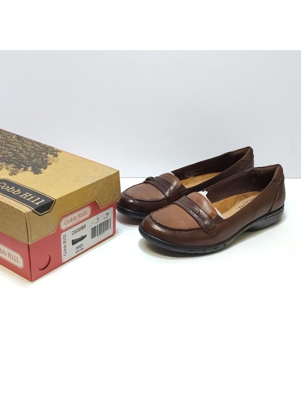 Cobb Hill Piper Brown Leather Penny Loafers Womens Size 9M Slip On Wedge Walking